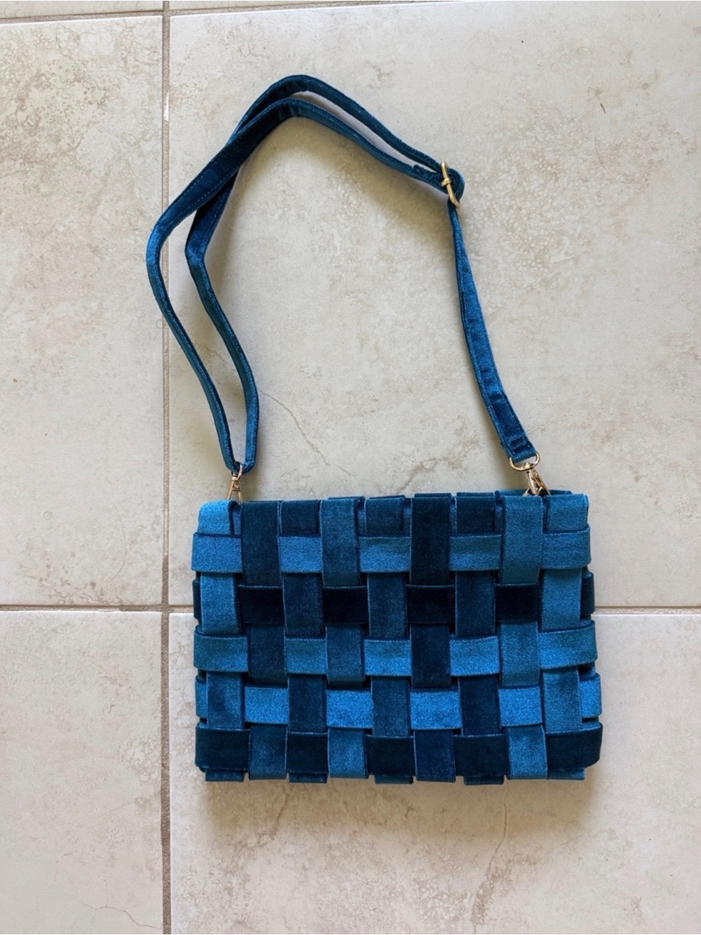 Anthropologie Teal & Navy Woven Suede Shoulder Bag
